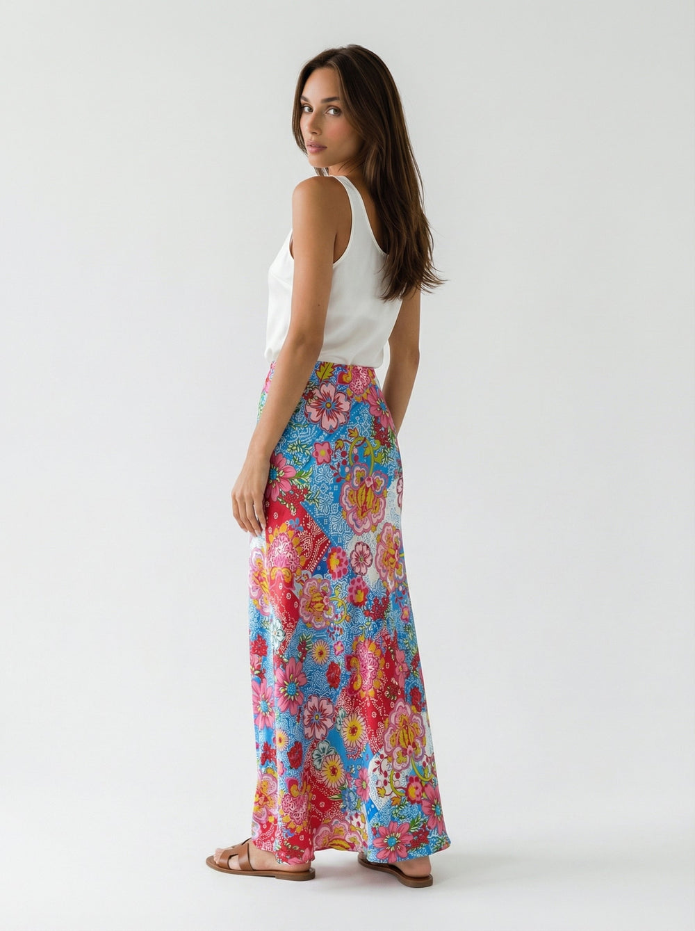 "OIA" Bias Cut Silk Skirt Maxi - Pink Petal Patchwork Introvertie VIENNA