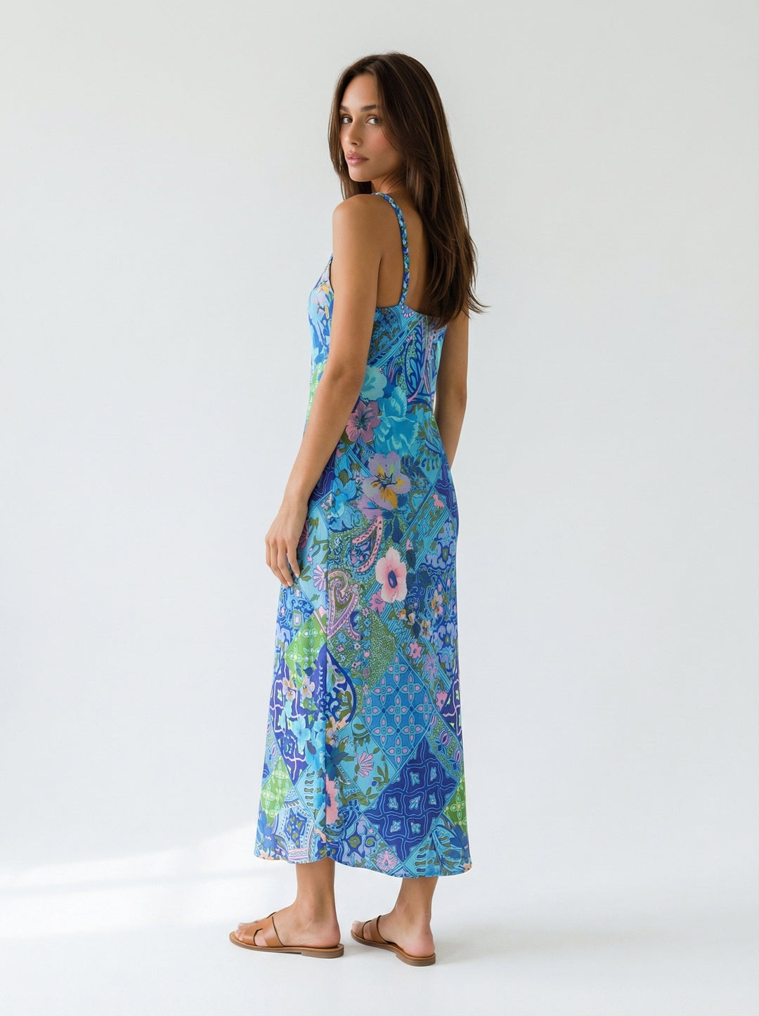 "NOT YOUR DARLING" Slip Dress Midi - Magical Mosaic Azure Introvertie VIENNA