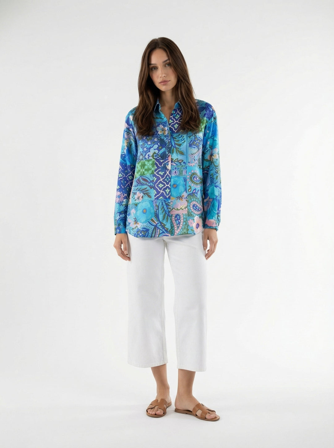 "JUNE" Silk Blouse - Magical Mosaic Azure Introvertie VIENNA
