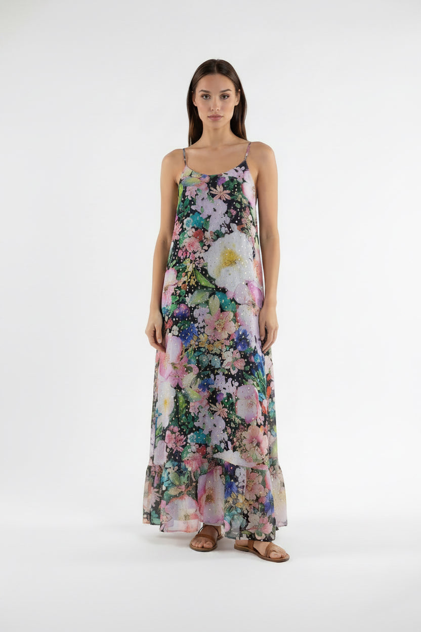 "MADEIRA" A-Line Viscose Lurex Maxi Dress - secret garden Introvertie VIENNA