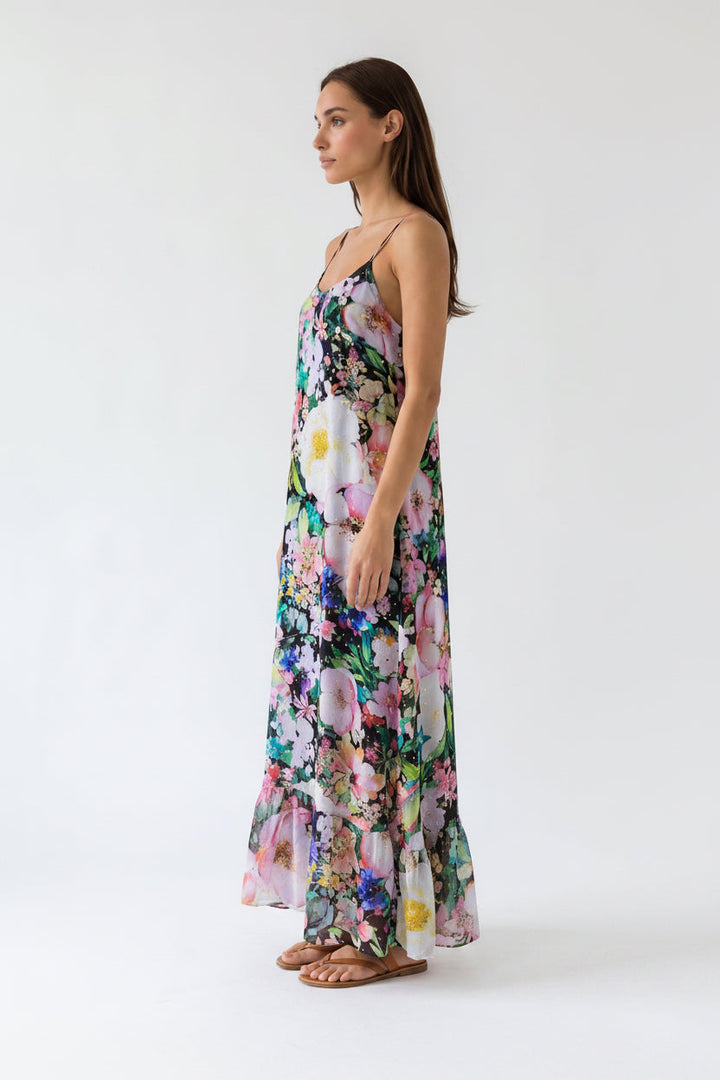 "MADEIRA" A-Line Viscose Lurex Maxi Dress - carmen Introvertie VIENNA