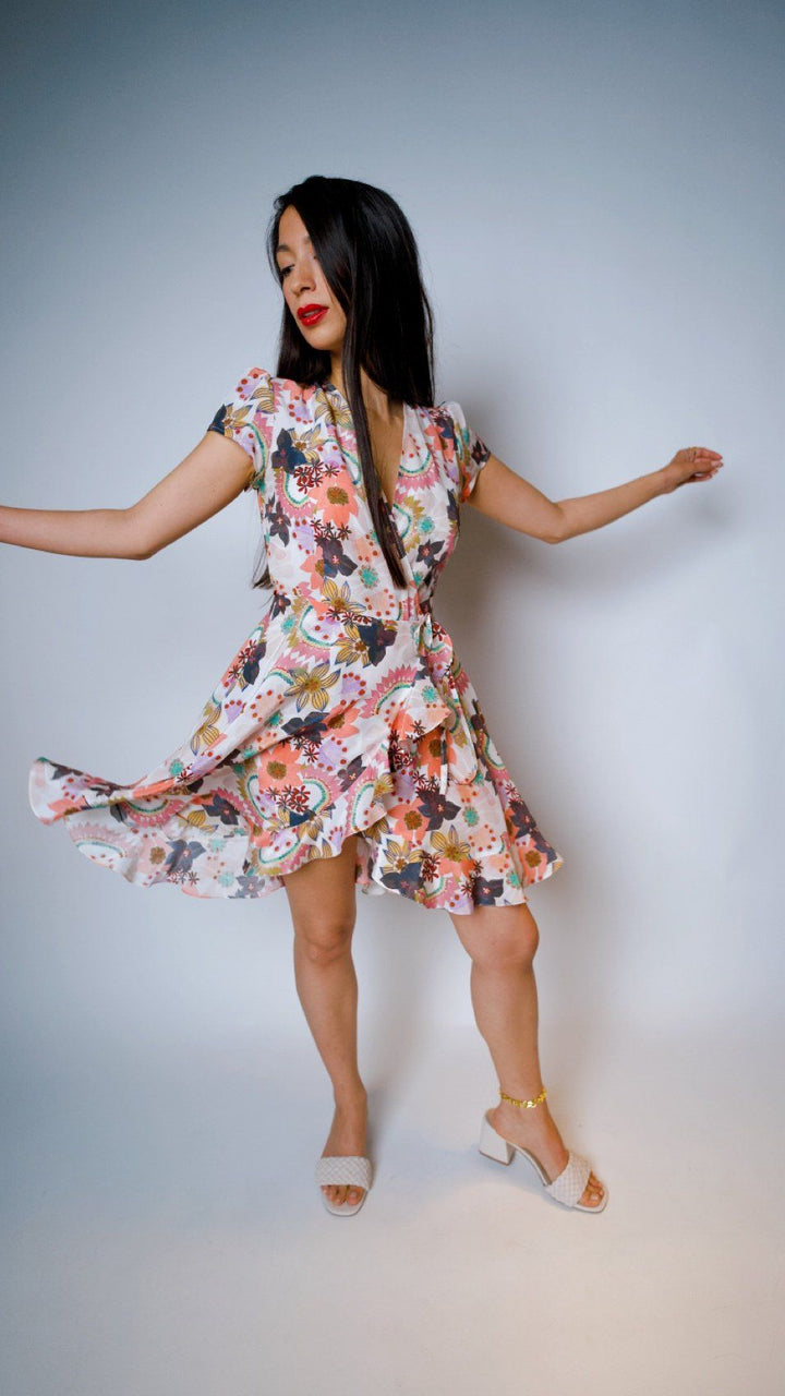 "ALICE" Silk Wrap Dress Mini IN BLOOM Introvertie VIENNA