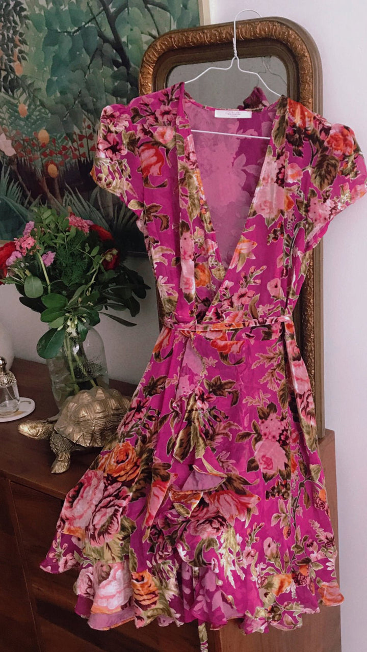 "ALICE" Silk Wrap Dress Mini in LADY ROSE Introvertie VIENNA