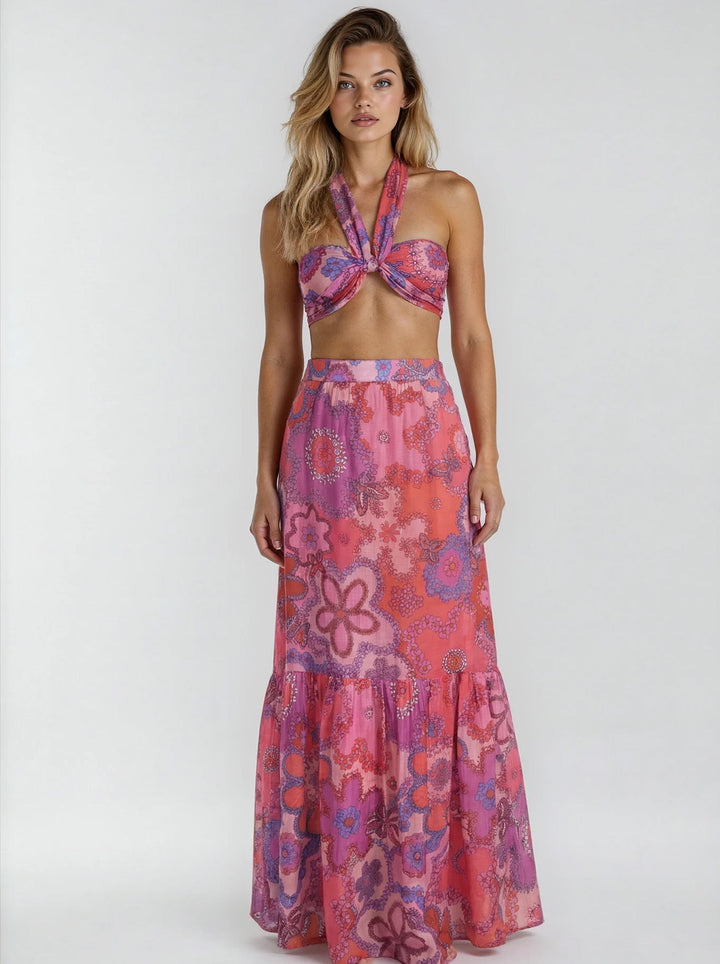 "BARI" Silk/Linen Neck Tie Top - Pink Bloom Introvertie VIENNA