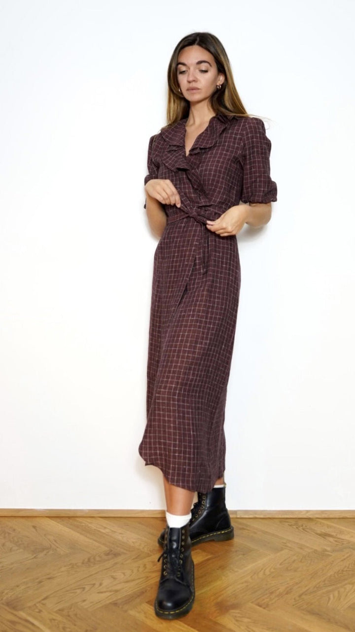 "CORNWALL" Linen Wrap Dress Maxi Burgundy Bliss Introvertie VIENNA