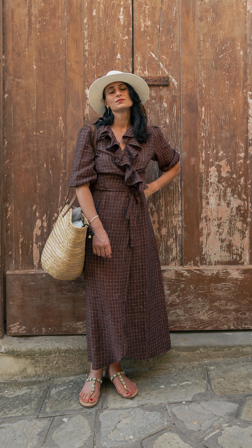 "CORNWALL" Linen Wrap Dress Maxi Burgundy Bliss Introvertie VIENNA