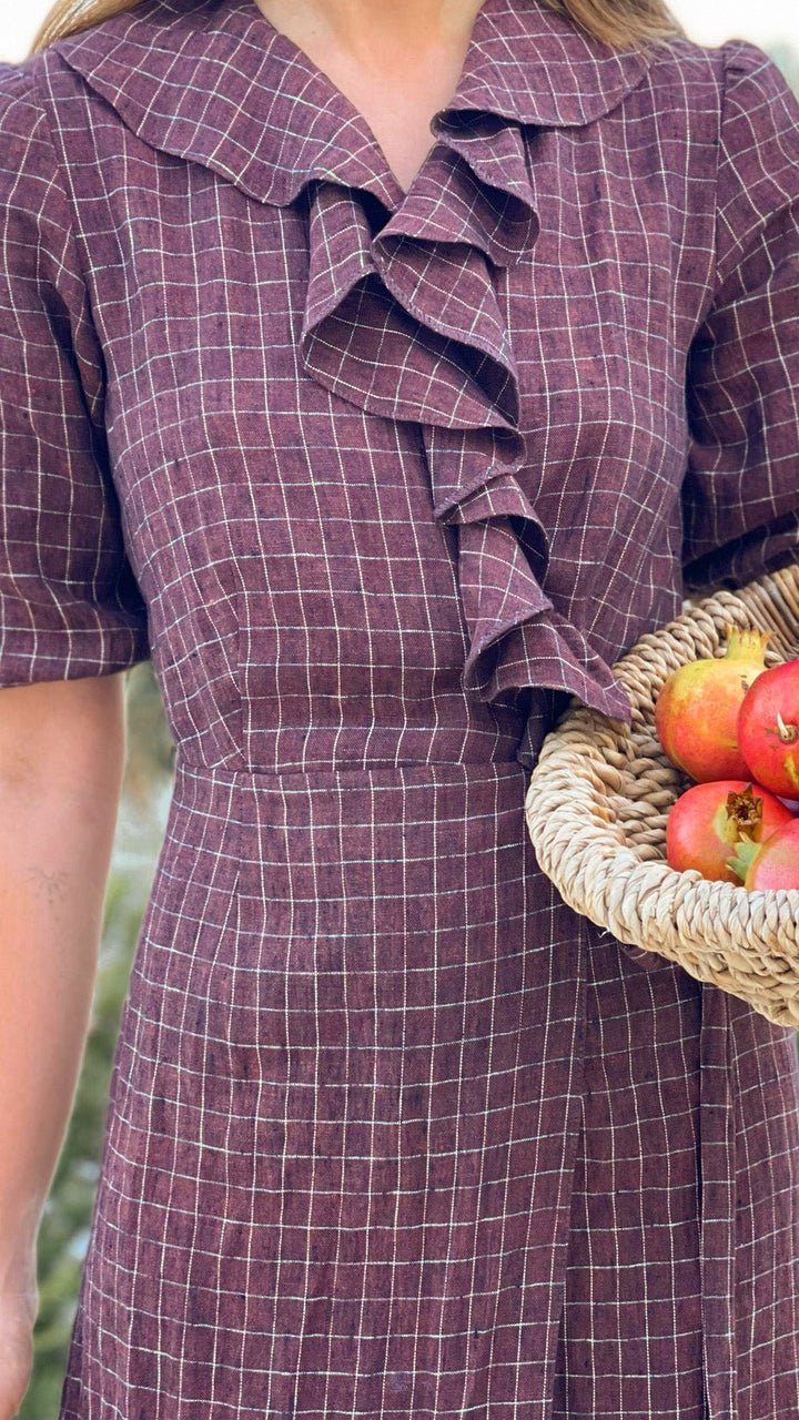 "CORNWALL" Linen Wrap Dress Maxi Burgundy Bliss Introvertie VIENNA