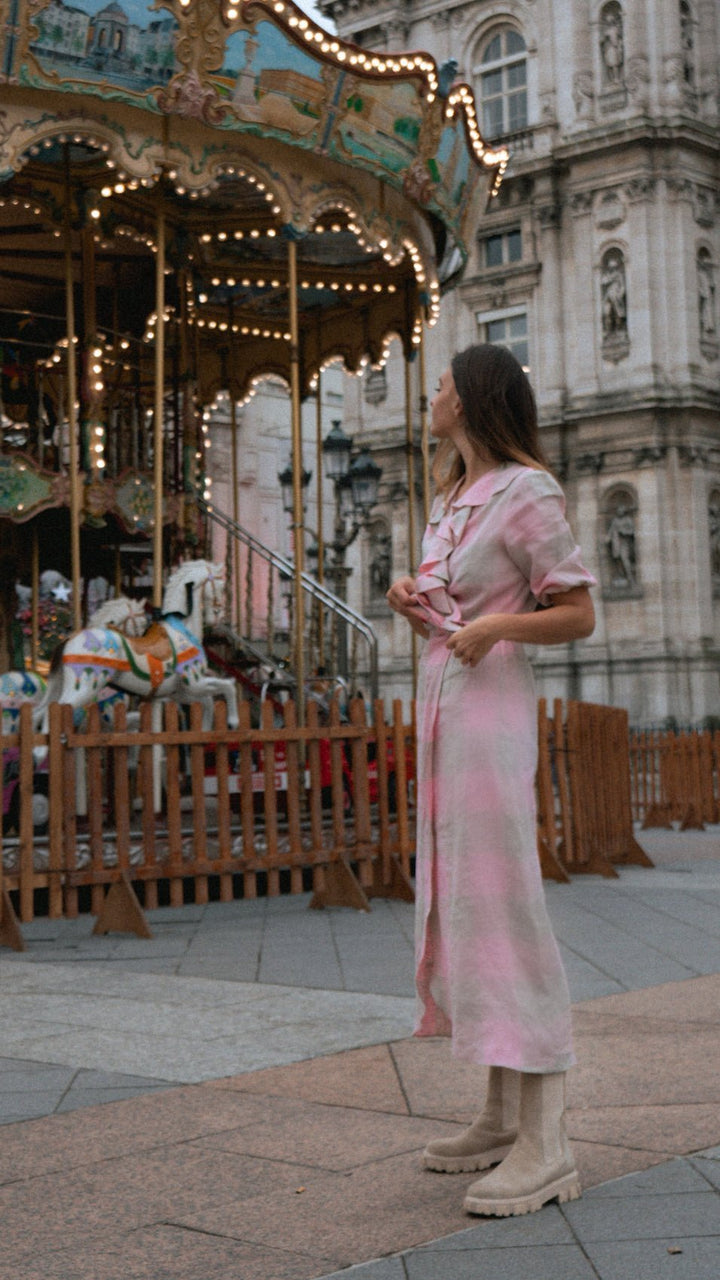 "CORNWALL" Linen Wrap Dress Maxi Burgundy Bliss Introvertie VIENNA