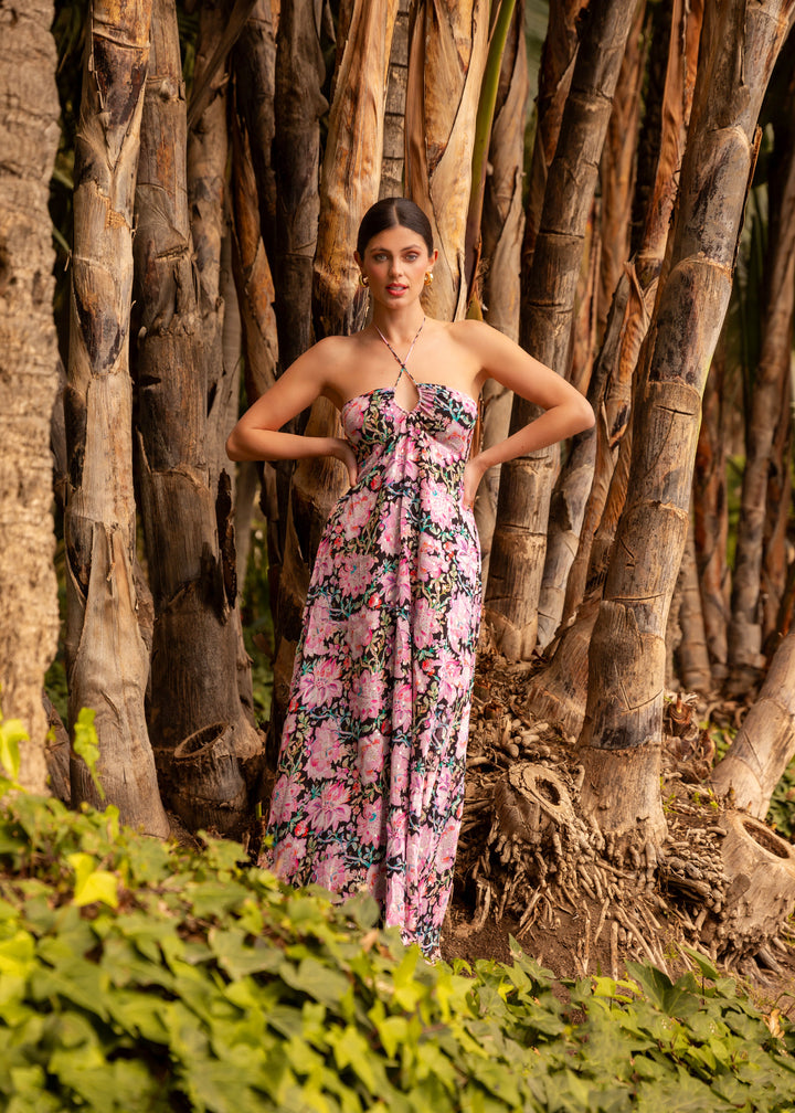 "FORGOT ABOUT YOU" Flowy Bandeau Viscose Maxi Dress - Hibiscus Harmony Introvertie VIENNA