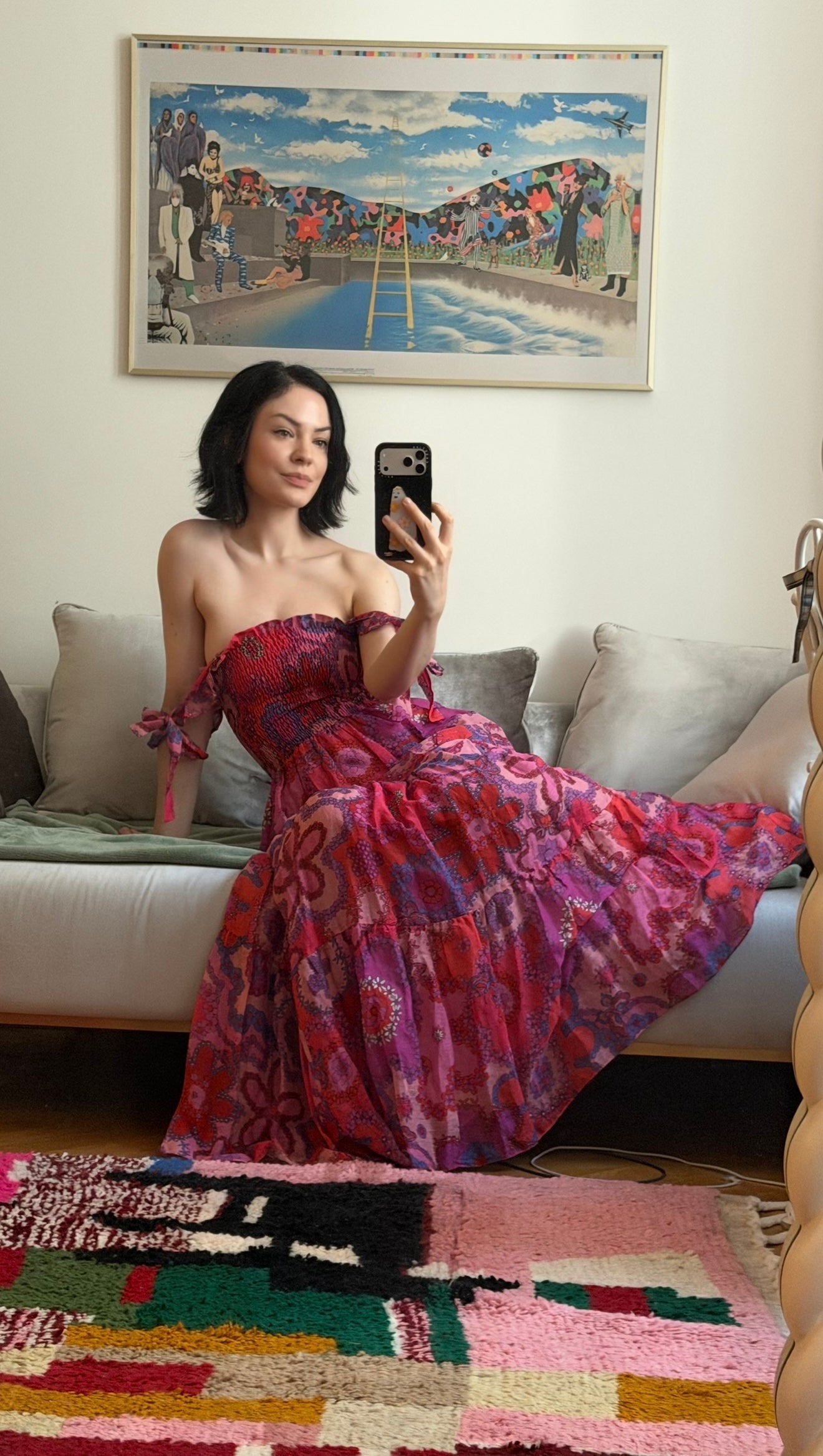 "GIRL GOT POCKETS" Shirred Silk/Linen Dress - Pink Bloom Introvertie VIENNA