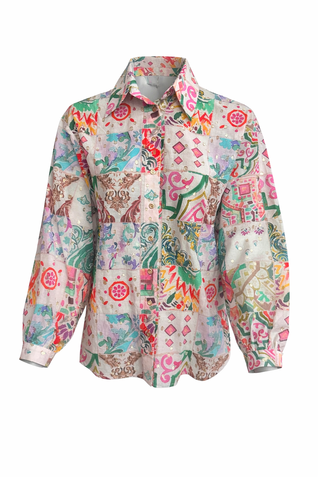 "JUNE" Silk Cotton Lurex Blouse - Azulejo Light Introvertie VIENNA
