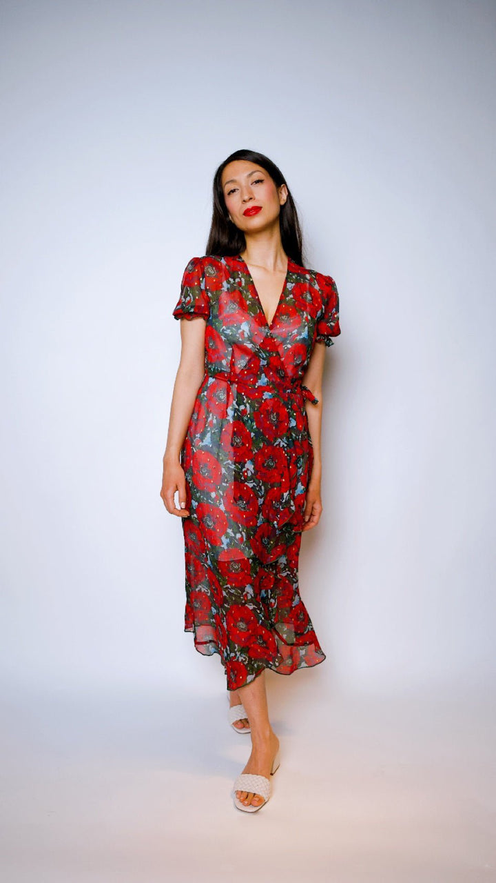 "VIENNA" Silk Wrap Dress Midi Florescence Introvertie VIENNA